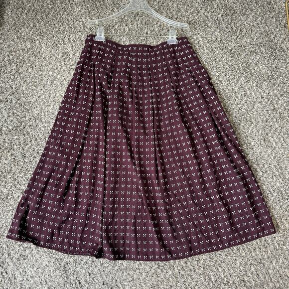 Talbots Dotty Bows Button Front Midi Full Skirt Sz 10 Burgundy Fall Fashion New - Picture 6 of 9